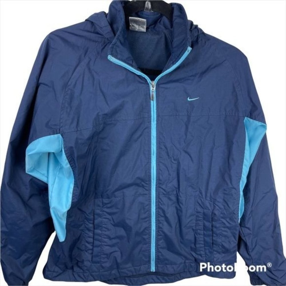Nike Blue Color Block Full Zip Hooded Track Jacket Size Small
